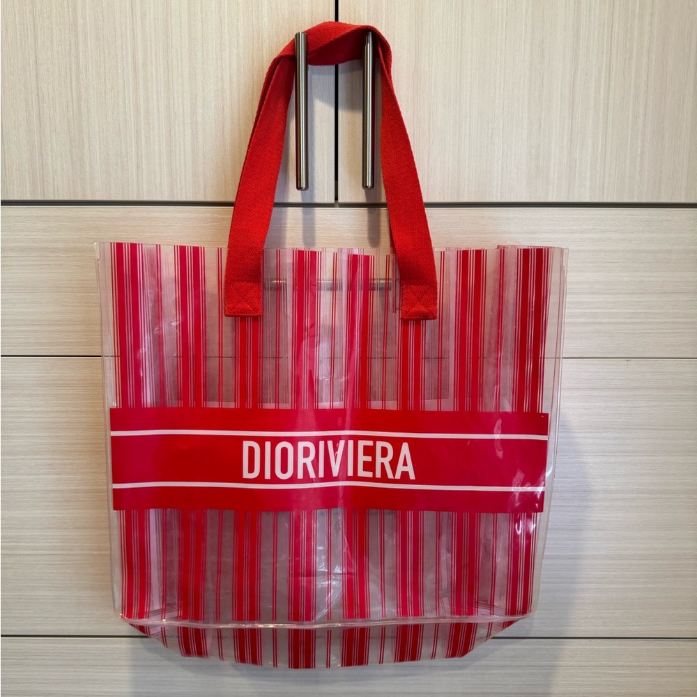 Dior Red Transparent Striped Tote Bag - Picture 2 of 3